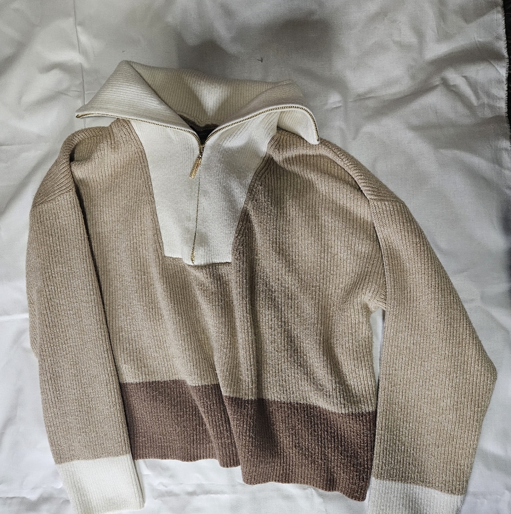 Marc Jacobs New York Brown And White Crop Sweater Half Zipper Size Medium